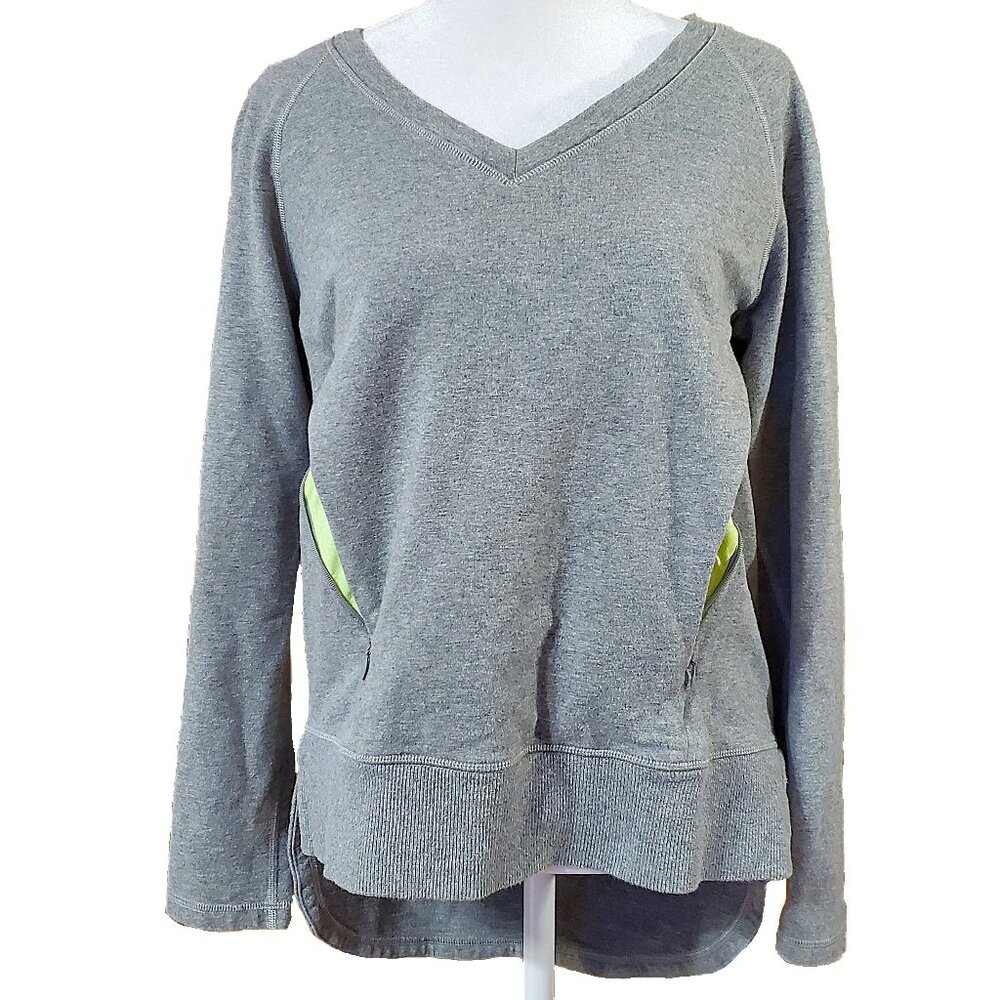 Lululemon Gray After Asana V-Neck Pullover Sweatshirt Women's Size 4 Zip Pocket